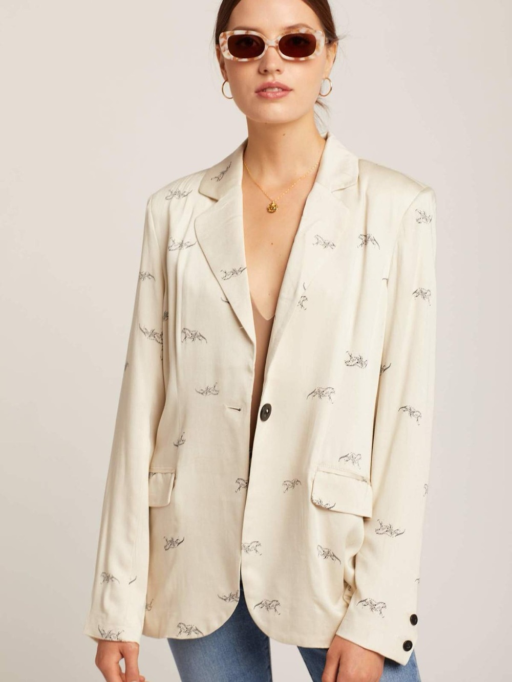 knot sisters Lexi Cream Blazer with Black Animal Print
